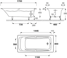 Чугунная ванна Jacob Delafon Repos 170х80 E2918-S-00 без антискользящего покрытия,  Белая