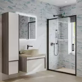 Тумба под раковину Kerama Marazzi MODULA 80 см, MO.80.1+1\AR подвесная, Арабика / Белый глянцевый