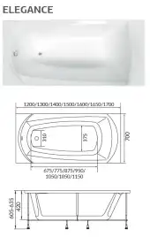 Акриловая ванна 1Marka ELEGANCE 140х70 Прямоугольная белая 01эл1470