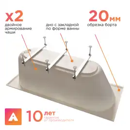 Акриловая ванна Radomir Вальс Ангосто 200х100, на ножках, встраиваемая, белая