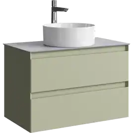 Тумба с раковиной подвесная Aqwella Geometria 80 GE01082SH+STG814X476GS, со столешницей серый камень, цвет зеленый шалфей
