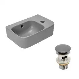 Рукомойник AVS Грэйс 37x25 L, цементно-серый матовый с донным клапаном