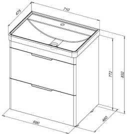 Тумба под раковину Aquanet Ирис new 70 белый глянец (2 ящика) 310153