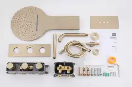 Душевая система ABBER Wasser Kreis AF8150G скрытого монтажа с изливом, термостат, золото матовое