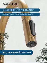 Смеситель для кухни AVS PureRiver 811-171-BG с выдвижным изливом, брашированное золото