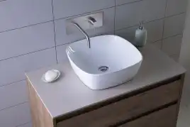 Раковина накладная Aquanet  TREND-1 40х40х14 квадратная, Белая глянцевая