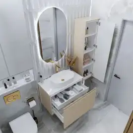 Шкаф-пенал для ванной Grossman Кристалл 35 подвесной, бежевый матовый (303544)