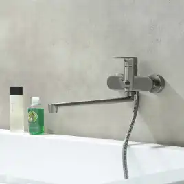 Смеситель для ванны Aquatek Ника AQ1842BGM с длинным изливом, Оружейная сталь