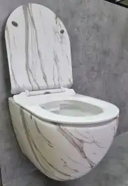 Унитаз подвесной Ceramalux 2213-K, безободковый с сиденьем микролифт Белый мрамор