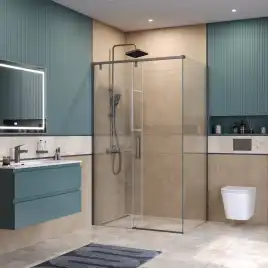 Душевой уголок BelBagno SOFT_CLOSE-1-AH-1-110/100-C-GM стекло прозрачное, профиль Оружейная сталь