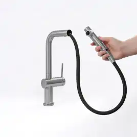 Смеситель для кухни AVS PureRiver 837-160-MS, Г-образный выдвижной излив, матовое серебро