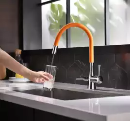 Смеситель для кухни Lemark Comfort LM3075C-Orange с подключением к фильтру с питьевой водой, Хром / Оранжевый