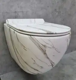 Унитаз подвесной Ceramalux 2213-K, безободковый с сиденьем микролифт Белый мрамор