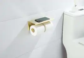 Держатель туалетной бумаги Aquatek Оберон AQ4909BG двойной с полкой, Золото матовое