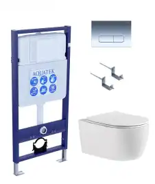Унитаз с инсталляцией SET AQUATEK ЕВРОПА cmp016 с сиденьем микролифт и клавишей смыва Хром