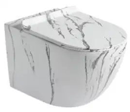 Унитаз подвесной Ceramalux 2213-K, безободковый с сиденьем микролифт Белый мрамор
