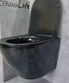 Унитаз подвесной Ceramalux 2212BM с сиденьем микролифт Черный мрамор