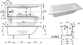 Ванна из искусственного мрамора Aquanet Bright Stone 180x70 AQ-00338574