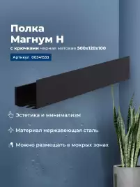Полка Aquanet Магнум Н 50x12 черная матовая, с крючками, 341533