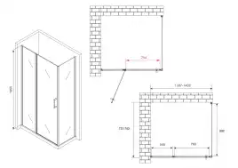 Душевой уголок ABBER Sonnenstrand 140х75 см, AG04140S-S75, профиль хром, стекло прозрачное
