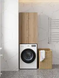 Шкаф пенал для ванной под стиральную машинку FAURAplus, Аура 652*400*2000, дуб эльвези.