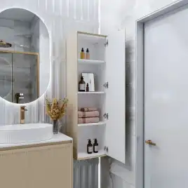 Шкаф-пенал для ванной Grossman Кристалл 35 подвесной, бежевый матовый (303544)