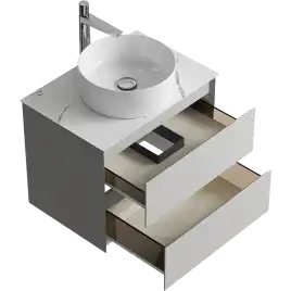 Тумба с раковиной подвесная Aqwella Geometria 65 GE01652ST+STG662X476MW, со столешницей мрамор белый, цвет серый туман