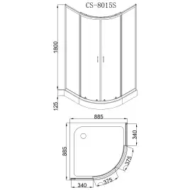 Душевой уголок Loranto 90х90х195, поддон 13 см, профиль сатин, CS-8015S