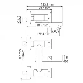 Смеситель для ванны WasserKRAFT Weser 7800 7801, двухвентельный, с коротким изливом, Хром