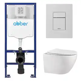 Комплект унитаза с инсталляцией ABBER Bequem AC1100 белый и кнопкой AC0123MW белая матовая