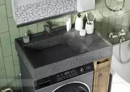 Раковина  Aquaton Рейн 80х50 1A72113KRW210  над стиральной машиной, из литьевого мрамора, Графит
