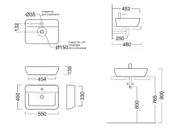 Раковина KERAMA MARAZZI PLAZA накладная, 55 см, белая глянцевая, PLR.wb.55.1