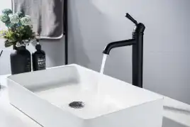 Смеситель для накладной раковины Aquatek Классик AQ1504MB, однорычажный, высокий, Черный матовый