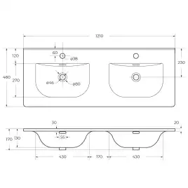 Керамическая раковина с двумя чашами CEZARES CZR-8099-120-2