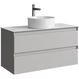 Тумба с раковиной подвесная Aqwella Geometria 100 GE01102ST+STG1014X456MW, со столешницей мрамор белый, цвет серый туман