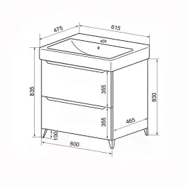 Тумба с раковиной Azario Lotos 60 CS00081983, напольная, Белая глянцевая