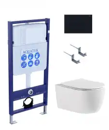Унитаз с инсталляцией SET AQUATEK ЕВРОПА cmp017 с сиденьем микролифт и Черной матовой клавишей смыва