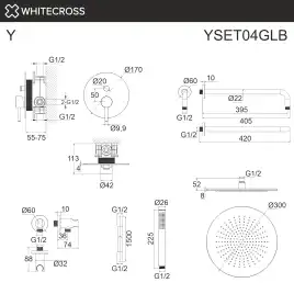 Душевая система для душа WHITECROSS Y brushed gold YSET04GLB, скрытого монтажа, Золото брашированное