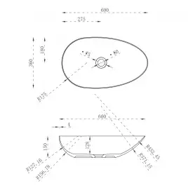 Раковина накладная ABBER STEIN 60х36х15 AS2615, овальная, белая матовая
