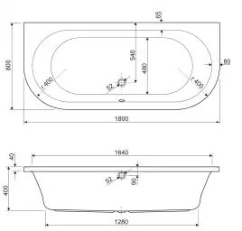 Акриловая ванна Cezares METAURO 180х80 METAURO-wall-180-80-40-W37  Белая