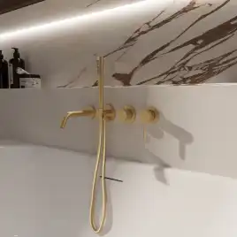 Смеситель для ванны Vincea Groove VBTW-4G1BG, встраиваемый, брашированное золото