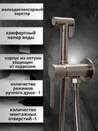 Гигиенический душ со смесителем AVS Elegant 811-431-GM, оружейная сталь
