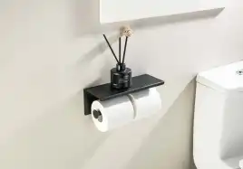 Держатель туалетной бумаги Aquatek Оберон AQ4909MB двойной с полкой, Черный матовый