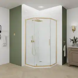 Душевой угол Veconi Ottimo P10 G, 1000x1000x1900, золото брашинг, стекло прозрачное