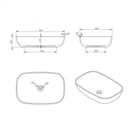 Раковина накладная ABBER STEIN 60х40х13 AS2620, прямоугольная, белая матовая