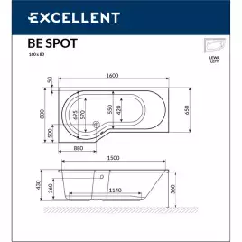 Акриловая ванна Excellent BE SPOT 160х80 WAEX.BSL16WH левая, Белая