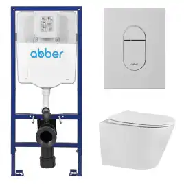 Комплект унитаза с инсталляцией ABBER Bequem AC1102 белый и кнопкой AC0124MW белая матовая