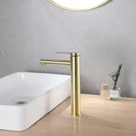 Смеситель для накладной раковины Abber Emotion AF8811G, однорычажный, высокий, Брашированное золото