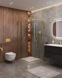 Душевой уголок CEZARES MOLVENO-A-2-100-C-BORO-IV стекло Прозрачное, профиль Брашированное золото