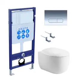 Унитаз с инсталляцией Aquatek Альтаир SET AQUATEK АЛЬТАИР cm-017 4в1 с сиденьем Микролифт и черной клавишей смыва